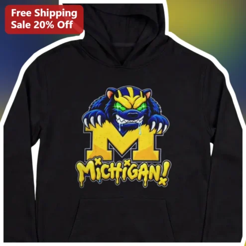 Michigan! Wolverines Hoodie Black Pullover College Football Fan Gear