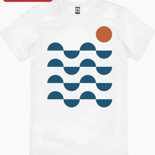 Mid-Century Modern Ocean Wave and Sun Geometric Pattern Art Print on a hanger, ready to ship from Chicago, Illinois