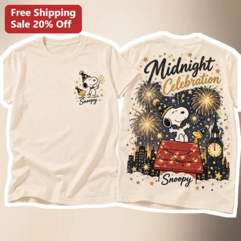 Midnight Celebration Snoopy Tee New Year's Eve Peanuts Shirt