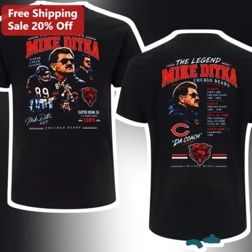 Mike Ditka Da Coach Chicago Bears Super Bowl XX Champions Vintage Football Tee