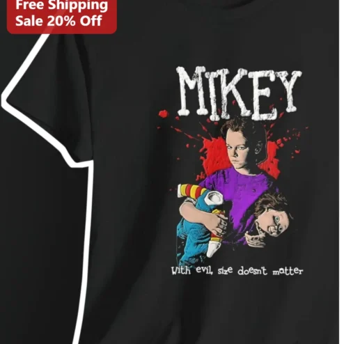 Mikey With Evil Size Doesn't Matter Graphic Tee Horror Movie Mashup Shirt