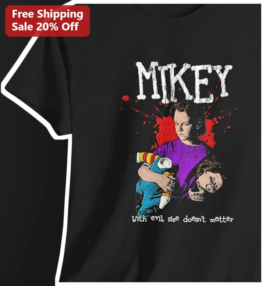 Mikey With Evil Size Doesn't Matter Graphic Tee Horror Movie Mashup Shirt