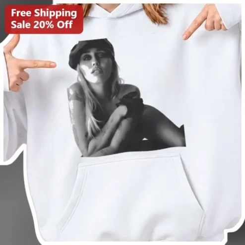 Miley Cyrus Hoodie Pop Icon Monochrome Photo Sweatshirt for Women Men