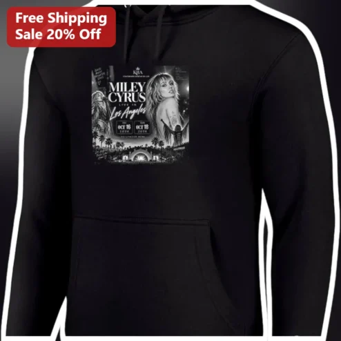 Miley Cyrus Live in Los Angeles Hoodie End of the World Concert Merch Graphic Pullover for Pop Music Fans