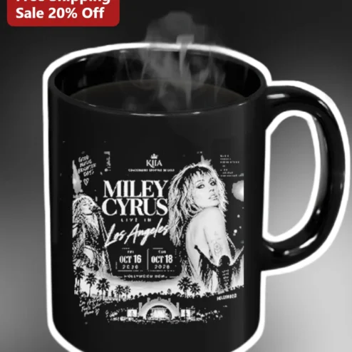 Miley Cyrus Live in Los Angeles Mug Vintage Concert Poster Style Ceramic Coffee Cup for Pop Music Fans