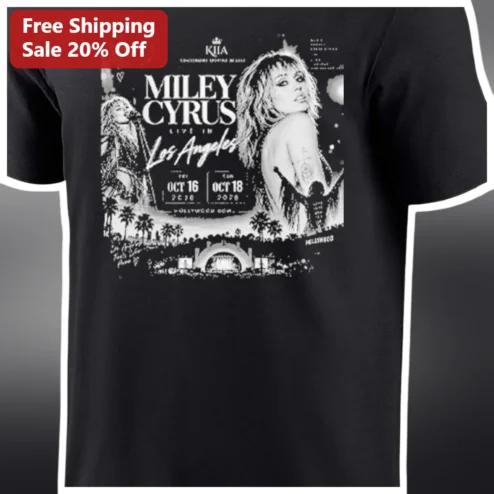 Miley Cyrus Live in Los Angeles Tee Vintage Concert Merch Graphic T-Shirt for Pop Music Fans