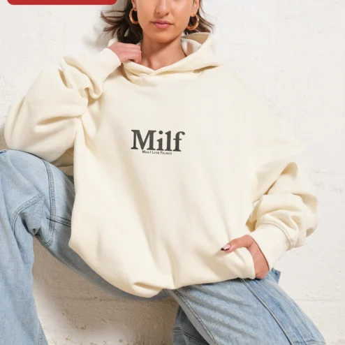 MILF Man I Love Felines Hoodie Funny Cat Lover Gift Unisex Pullover on a hanger, ready to ship from Chicago, Illinois