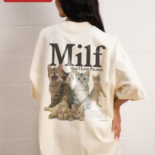 Customer in Chicago, Illinois wearing Milf Man I Love Felines Tee Cat Lover Funny Graphic Shirt