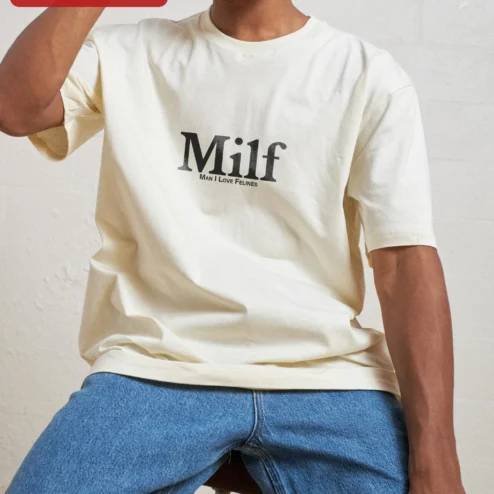 Milf Man I Love Felines Tee Funny Cat Lover Acronym Shirt Retro Ringer Gift on a hanger, ready to ship from Chicago, Illinois