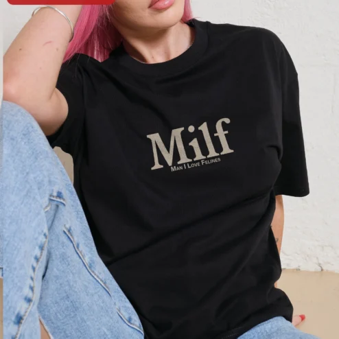 Customer in Chicago, Illinois wearing Milf Man I Love Felines Tee Funny Cat Lover Acronym Shirt Retro Ringer Gift