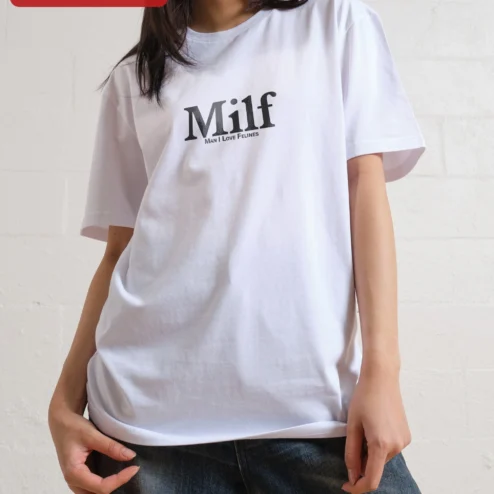 Close-up of Milf Man I Love Felines Tee Funny Cat Lover Acronym Shirt Retro Ringer Gift for streetwear fans in Chicago, Illinois