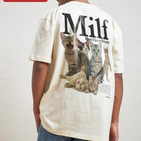 Customer in Chicago, Illinois wearing Milf Man I Love Felines Tee Funny Cat Lover Acronym Shirt Retro Ringer Gift