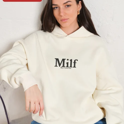 Milf Man I Love Fish Funny Fisher Hoodie Retro Y2k Weirdcore Gift for Women on a hanger, ready to ship from Chicago, Illinois