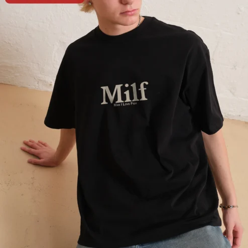 Customer in Chicago, Illinois wearing MILF Man I Love Fish Graphic Tee Funny Acronym Shirt for Women