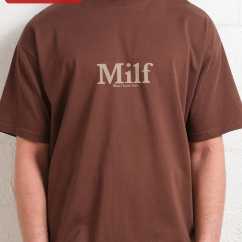 Close-up of MILF Man I Love Fish Graphic Tee Funny Acronym Shirt for Women for streetwear fans in Chicago, Illinois