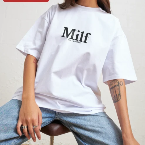 MILF Man I Love Fish Graphic Tee Funny Acronym Shirt for Women