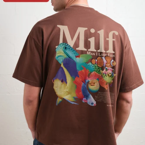 Close-up of MILF Man I Love Fish Graphic Tee Funny Acronym Shirt for Women for streetwear fans in Chicago, Illinois