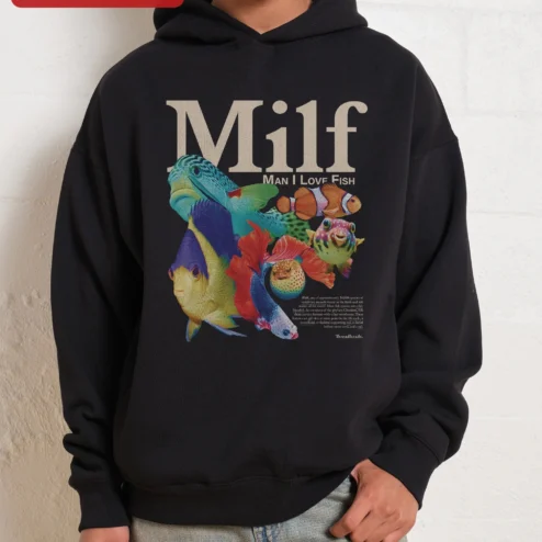 MILF Man I Love Fish Hoodie Funny Fishing Gift for Aquarium Hobbyists