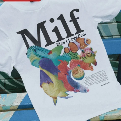 Customer in Chicago, Illinois wearing MILF Man I Love Fish Tee Funny Acronym Aquarium Lover Graphic Shirt