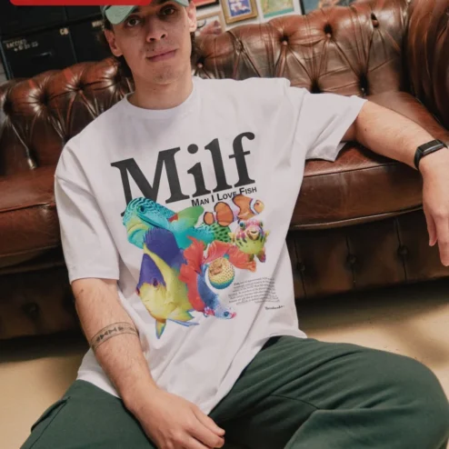 Customer in Chicago, Illinois wearing MILF Man I Love Fish Tee Funny Acronym Aquarium Lover Graphic Shirt
