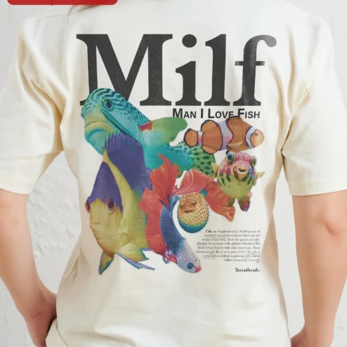 Customer in Chicago, Illinois wearing Milf Man I Love Fish Tee Funny Fishing Humor Graphic Shirt for Men