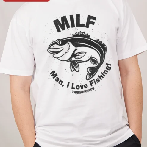Customer in Chicago, Illinois wearing MILF Man I Love Fishing Graphic Tee Funny Angler Gift for Women