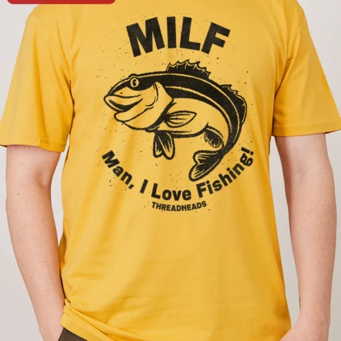 Close-up of MILF Man I Love Fishing Graphic Tee Funny Angler Gift for Women for streetwear fans in Chicago, Illinois