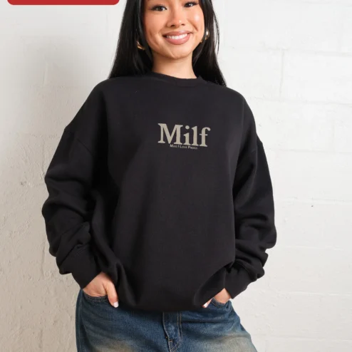 Milf Man I Love Frogs Sweatshirt Funny Adult Humor Crewneck Gift for Frog Lovers on a hanger, ready to ship from Chicago, Illinois