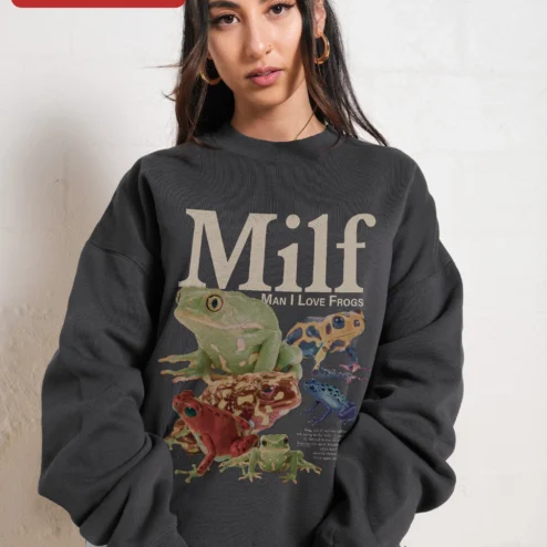 Customer in Chicago, Illinois wearing MILF Man I Love Frogs Sweatshirt Funny Frog Lover Gift for Men Women