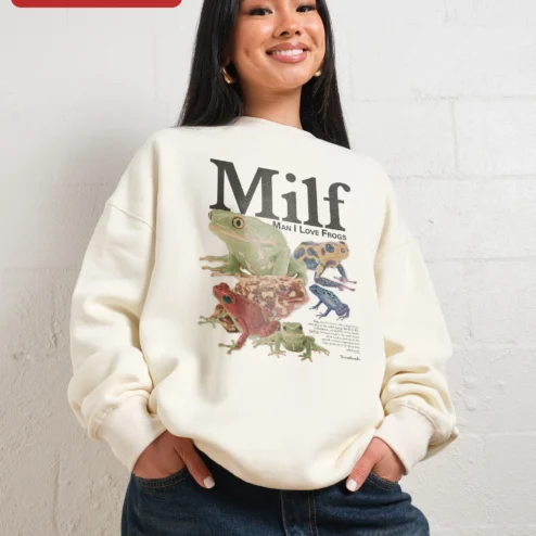 Close-up of MILF Man I Love Frogs Sweatshirt Funny Frog Lover Gift for Men Women for streetwear fans in Chicago, Illinois