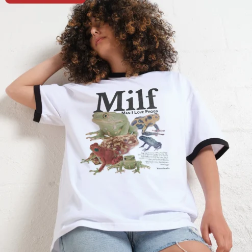 Customer in Chicago, Illinois wearing Milf Man I Love Frogs Tee Funny Frog Lover Gift Graphic T-Shirt for Men