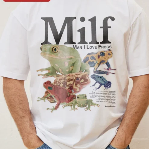 Close-up of Milf Man I Love Frogs Tee Funny Frog Lover Gift Graphic T-Shirt for Men for streetwear fans in Chicago, Illinois