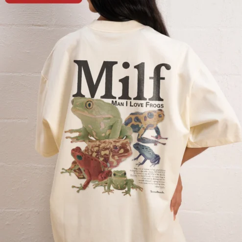 Close-up of Milf Man I Love Frogs Tee Funny Frog Lover Gift Novelty Graphic T-Shirt for Men for streetwear fans in Chicago, Illinois