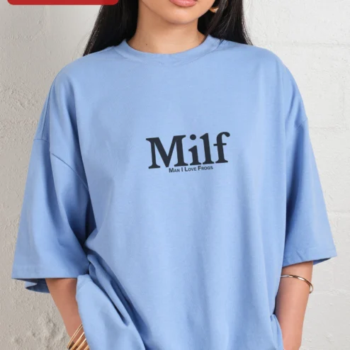 Close-up of Milf Man I Love Frogs Tee Funny Frog Lover Gift Novelty Graphic T-Shirt for Men for streetwear fans in Chicago, Illinois
