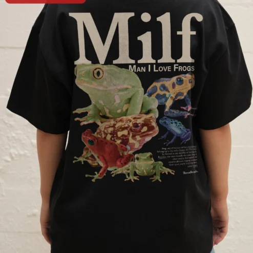 Customer in Chicago, Illinois wearing Milf Man I Love Frogs Tee Funny Frog Lover Gift Novelty Graphic T-Shirt for Men