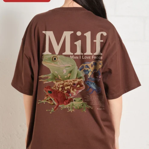 Close-up of Milf Man I Love Frogs Tee Funny Frog Lover Gift Novelty Graphic T-Shirt for Men for streetwear fans in Chicago, Illinois