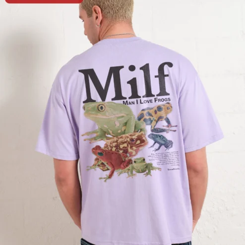 Customer in Chicago, Illinois wearing Milf Man I Love Frogs Tee Funny Frog Lover Gift Novelty Graphic T-Shirt for Men