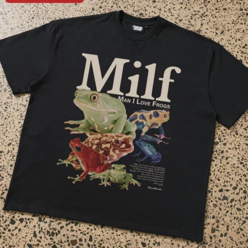 Customer in Chicago, Illinois wearing Milf Man I Love Frogs Tee Funny Frog Lover Graphic Shirt Novelty Gift
