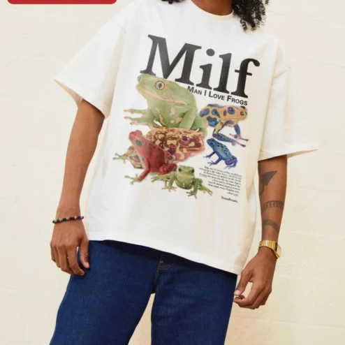 Customer in Chicago, Illinois wearing Milf Man I Love Frogs Tee Funny Frog Lover Graphic Shirt Novelty Gift