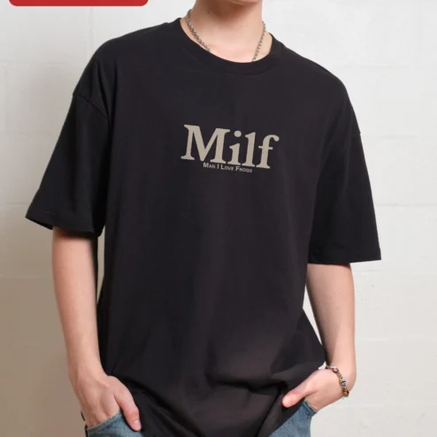 Milf Man I Love Frogs Tee Funny Frog Lover Graphic T-Shirt for Men on a hanger, ready to ship from Chicago, Illinois