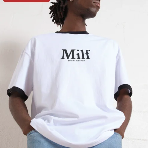 Close-up of Milf Man I Love Frogs Tee Funny Frog Lover Graphic T-Shirt for Men for streetwear fans in Chicago, Illinois