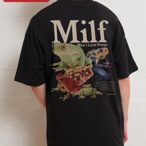 Close-up of Milf Man I Love Frogs Tee Funny Frog Lover Graphic T-Shirt for Men for streetwear fans in Chicago, Illinois