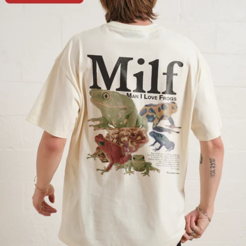 Customer in Chicago, Illinois wearing Milf Man I Love Frogs Tee Funny Frog Lover Graphic T-Shirt for Men