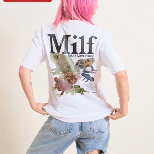 Close-up of Milf Man I Love Frogs Tee Funny Frog Lover Graphic T-Shirt for Men for streetwear fans in Chicago, Illinois