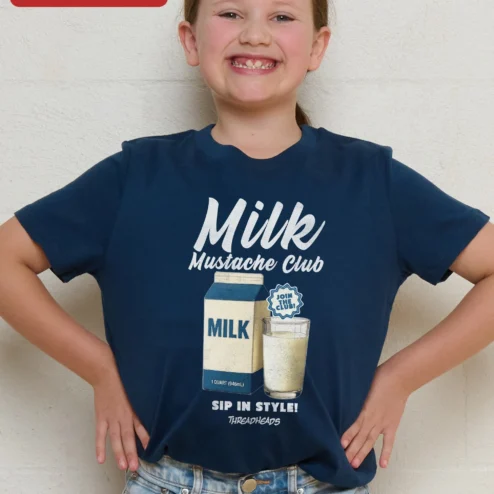 Customer in Chicago, Illinois wearing Milk Mustache Club Sip In Style Kids Tee Funny Milk Mustache Shirt For Toddlers