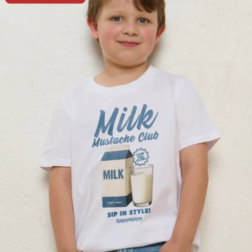 Close-up of Milk Mustache Club Sip In Style Kids Tee Funny Milk Mustache Shirt For Toddlers for streetwear fans in Chicago, Illinois