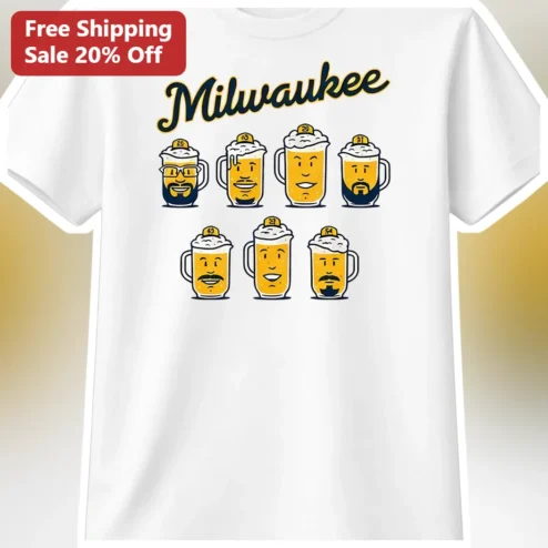 Milwaukee Bachelor Party Crew Funny Beer Mug Graphic Tee for Men available at our Chicago, Illinois warehouse