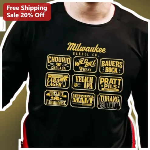 Milwaukee Barbel Co. Long Sleeve Tee Vintage Baseball Craft Beer Gift for Men