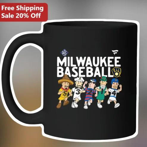 Milwaukee Baseball Mascots Mug Bernie Brewer Jack Lumberjack Barrelman Oscar Panther Brown Miller Black Ceramic Coffee Cup Gift for Brewers Fans