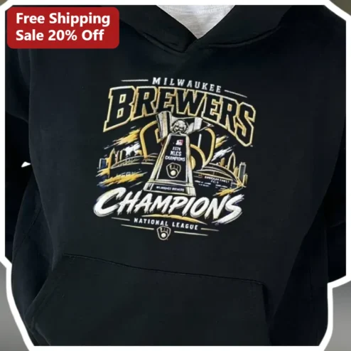 Milwaukee Brewers Champions National League Hoodie Vintage Baseball Fan Gear Black Pullover Sweatshirt